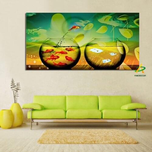 YWDECOR Large Size Fish and Tank Canvas Art Print Painting I Want to be Free Poster Art Picture Wall Picture for Kid Living Room