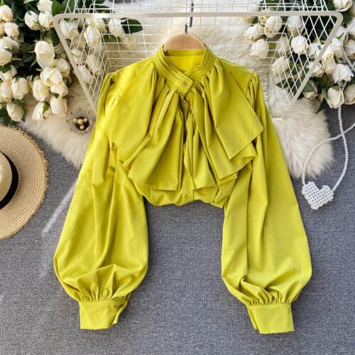 Womens Spring autumn runway fashion long sleeve ruffles Shirt Female korean fashion High Waist blouse Tees Tops TB1562