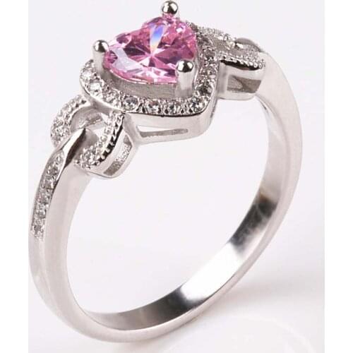 WYJZY Micro-set pink heart-shaped zircon ring for women Classic ladies casual wear jewelry female anniversary gift ring