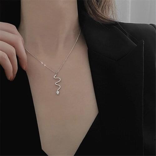 925 Sterling Silver Zircon Snake Charm Necklace For Women Girls Creative Chain Pendant Elegant Party Jewelry dz702