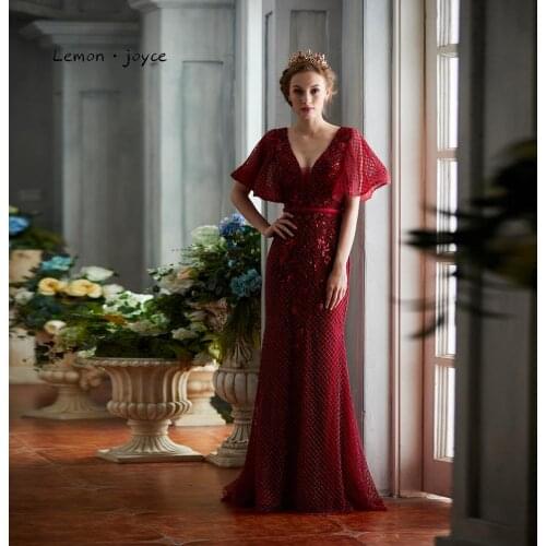 Lemon joyce Formal Evening Dresses Long 2020 New Arrival V-neck Backless Beading Mermaid Prom Gowns robe de soiree