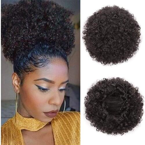 1pcs Synthetic Afro Puff Drawstring Ponytail Hair Bun Extension Hair Pieces Wig Updo Hair Extensions with Clip Kinky Curly