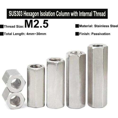 10/5Pcs M2.5x4mm~30mm Hexagon Stainless Steel Female Standoff PCB Motherboard Spacer Screws Isolation Column Coupling Long Nut