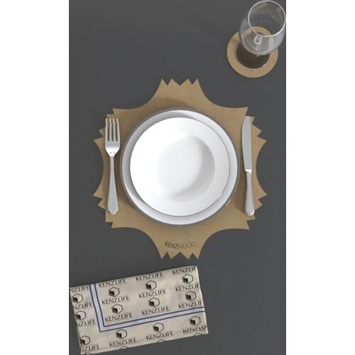 12pcs/set Solid Design Placemats With Coaster Non Slip Table Mats Kitchen Wood Mdf Accessories Home Pad Coaster Dining Table