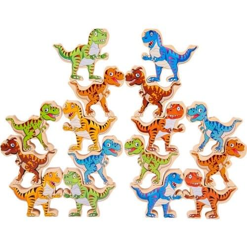 16Pcs Wooden Dinosaur Balance Stacking Blocks Toddler Toys for Pre-Schoolers Learning Motor Skills Montessori Learning Dino Toys