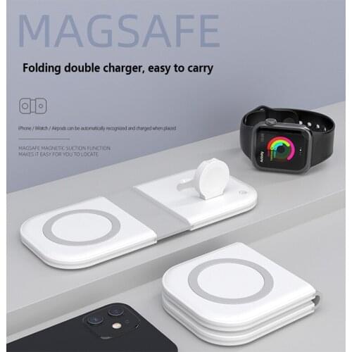 2in1 Magnetic 15W Wireless Charger Fold for iPhone 12 Pro Max Mini Magsafe Fast Wireless Charging Stand for Apple iWatch 6 5 4 3