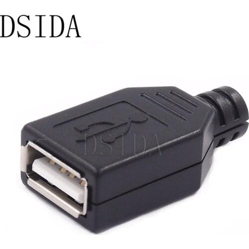 5pcs Type A Female USB 4 Pin Plug Socket Connector With Black Plastic Cover