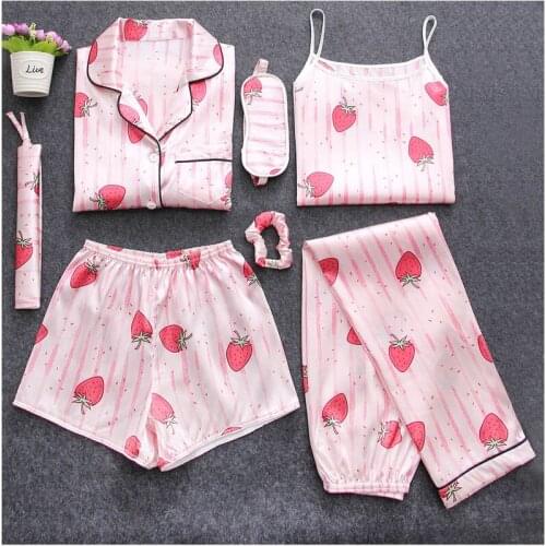 7 Pieces 2020 tops new Women Sleepwear Pyjama Set Autumn Winter Sexy Pajamas Sets Sleep Suits Soft Nightwear home sleepwear