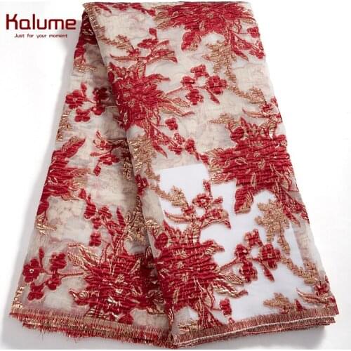 Kalume African Tulle Lace Fabric 5 Yards Jacquard High Quality Nigerian Gilding Lace Fabric For Diy Sew Dress Party F2579