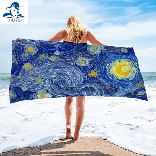 PHAYON Van Gogh Bath Towel Bathroom Microfiber Beach Towel Abstract Starry Sky Kids Teen Shower Towel Summer Blanket