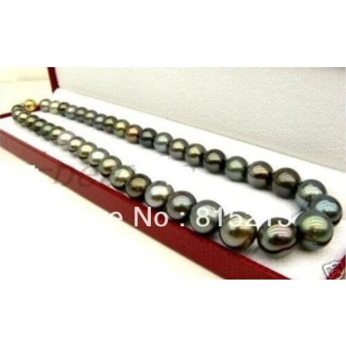 FREE SHIPPING>>>@@ > N1657 18"10-12MM NATURAL TAHITIAN MULTIC BLACK PEARL NECKLACE