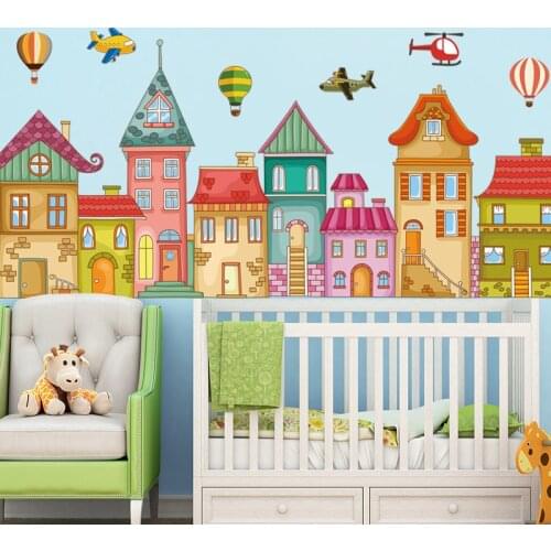 Large Cartoon Children Room Wall Sticker City Castle Childlike for Kindergarten School Classroom Decorative Baby Wallpaper Mural