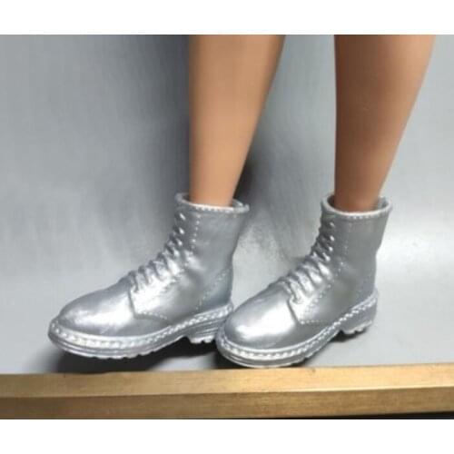 Doll shoes boots black silver high heels flat foot accessories for your barbiee dolls BBI20201021B