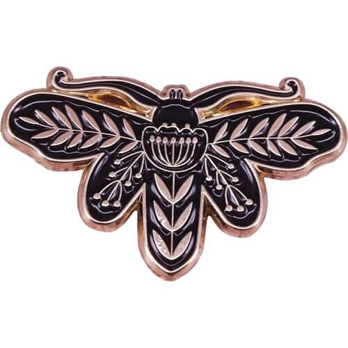 Black Crecopia Moth Enamel Pin