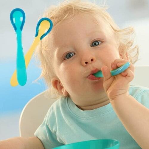 Baby Temperature Sensing Spoon Solid Color High Temperature Resistance Feeding Smooth Safe Silicone Tableware Training Utensils