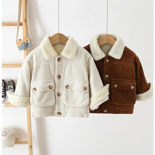 Toddler Boys Winter Coats New Korean Solid Color Thicken Kids Jackets Causal Plus Velvet Corduroy Jacket For Boy Baby Clothes