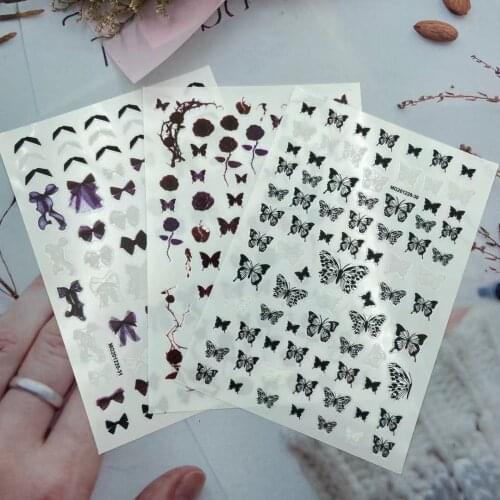DIY 3D Japanese Style Dry Nail Stickers Light Traceless Nail Decals Dark Black Butterfly Manicure Beauty Care