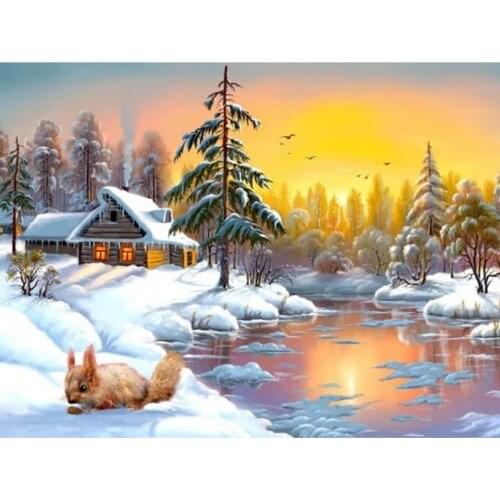 DIY 5D Diamond Painting Squirrel Snow Winter Landscape Full Square Round Diamond Embroidery Rhinestone Mosaic Picture Decor Gift