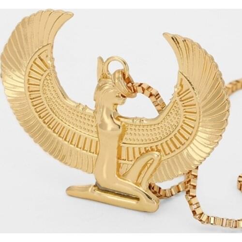 Gold Color Punk Long Chain Hip hop Eagle Egyptian Trendy Cross Angel Isis Pendant Necklace