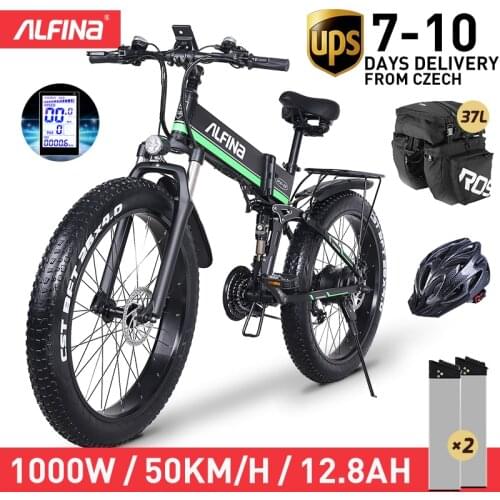 EU Stock)ALFINA Electric Bike 1000W Mountain Bike Snow Bike Folding Ebike Adult Electric Bicycle Fat Tire eBike 48V 50km/h