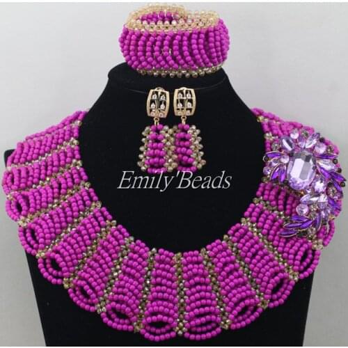 Purple Nigerian Beads Necklace Jewelry Set African Costume Wedding Jewelry Set Handmade In Stock Now Free Shipping AIJ123