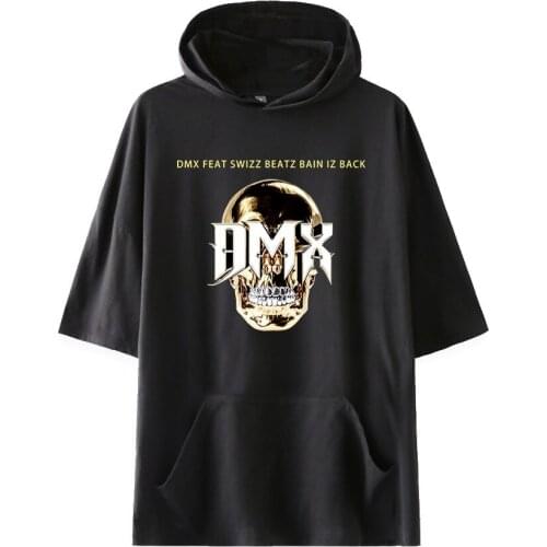 DMX Cape Style Half Sleeve Loose Jumper Hooded T shirt Funny Printing Tees Men Women Men Cotton Tee Summer Short Tees