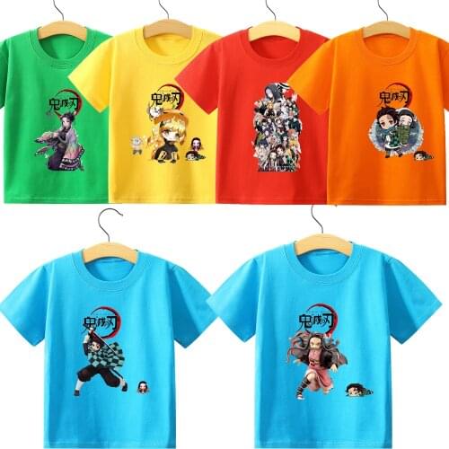 Demon Slayer T Shirts Kimetsu No Yaiba Children Kamado Tanjirou Lapel Clothes Short Sleeve Summer Tops Boy Digital Birthday Girl
