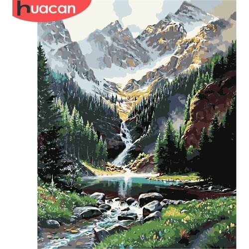 HUACAN Paint By Number Mountain Drawing On Canvas HandPainted Art Gift DIY Pictures By Number Waterfall Kits Home Decoration
