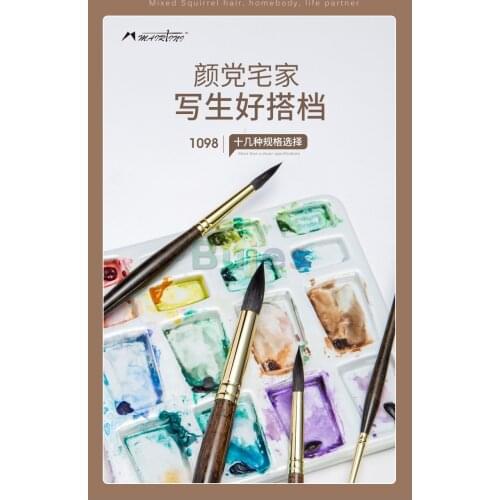 Martini Squirrel watercolor brush,hair mixed with Nylon hair,both water absorption and elasticity, Round pionted head, 1098