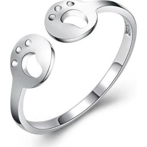 Trendy Cute Hollow Small Footprint Sole Opening Rings for Women 925 Sterling Silver Jewelry Birthday Gifts Mujer Anillos SR377