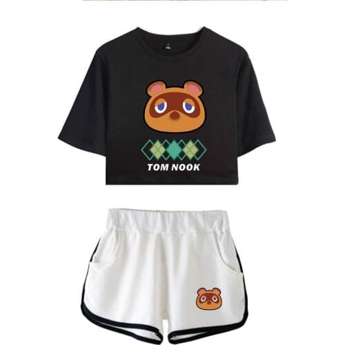 Cute Animal Crossing sexy Women Two Piece Set girls Summer Short Crop Tops+Shorts girl Sexy Suitable Trendy thin sport Clothes