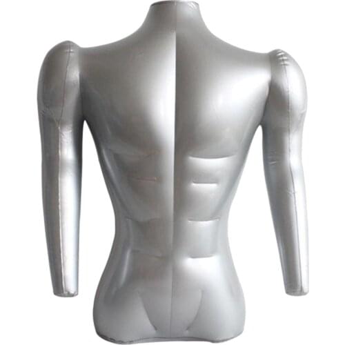 71cm Inflatable Adult Mannequin Male Bust T-shirt Tops Dummy Display Holder Silver