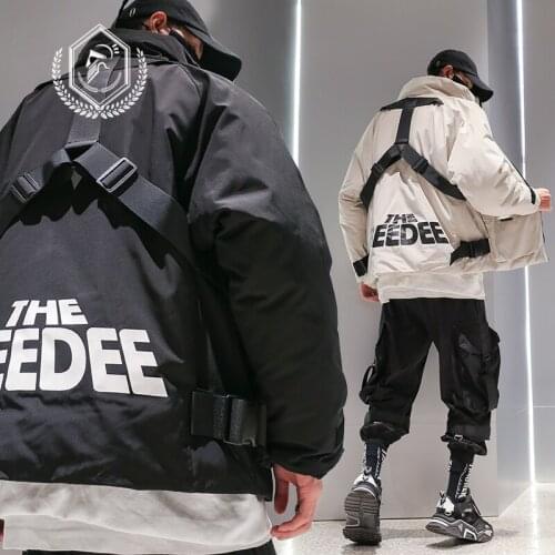 Men Fashion Loose Print Fleece Heavyweight Jacket Casual Hip Hop Parkas Coat