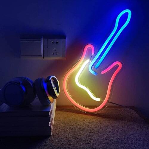 Guitar Shape Neon Sign Light Marquee Sign Bar Pub Store Club Garage Home Party Decor Night Lights Wall Lamp Gift for Guitarists