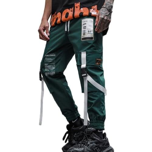 2020 NEW Spring Summer Harajuku Casual Mens Joggers Cargo Pants Fashion Ribbons Printed Trousers Streetwear