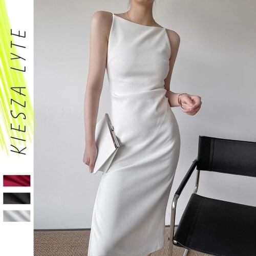 Dress Women Elegant 2021 Summer Vintage Sheath Spaghetti Strap Hepburn Party Red White Black Holiday Dresses Robe