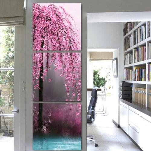 Full diamond embroidery pattern 5D Triptych Vertical Sakura Flowers square round diamond painting cross stitch mosaic home decor