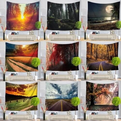 Psychedelic Tapestries Watercolor Green Forest Landscape Wall Hanging Couches Love Home Decoration Bedspreads Large Woven Custom