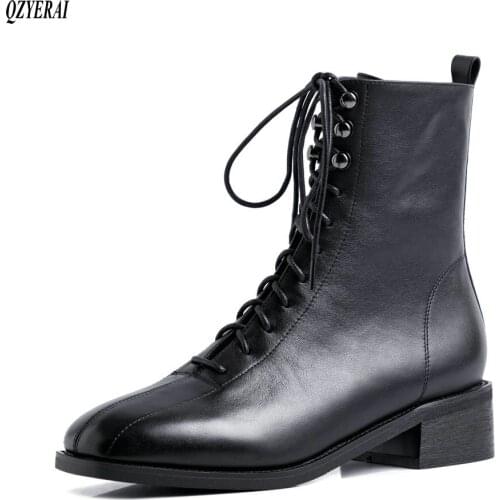 QZYERAI New style Genuine leather Riding boots Womens boots Autumn and winter Fashion female boots Womens shoes