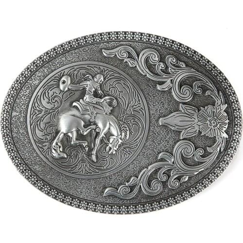 Western cowboy zinc alloy bull riders engraved buckle leather belt