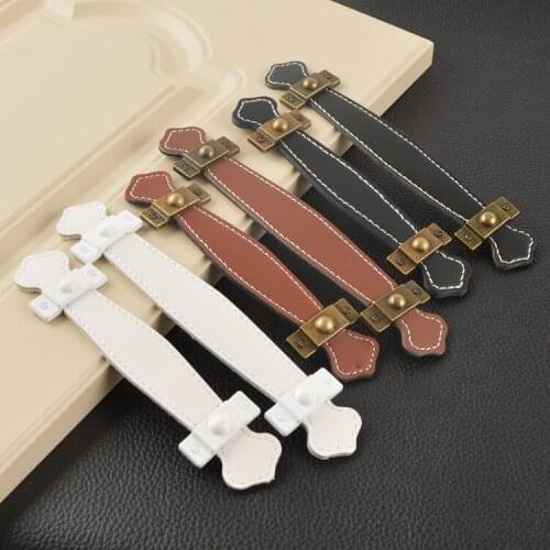 3.78'' 5'' Zinc Alloy + Leather Dresser Knobs Door Handle Kitchen Cabinet Pull Handles Drawer Pulls Retro Furniture Hardware