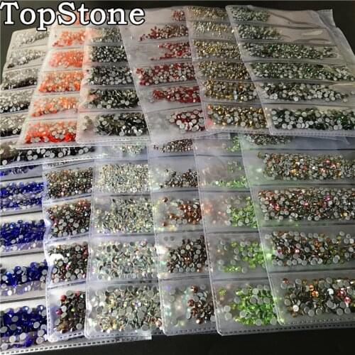 TopStone 1600Pcs/lot Mix Size SS4~SS12 Hotfix Rhinestone Flatback Stones 6 sizes for DIY Glue On Nail Art Crystal decoration