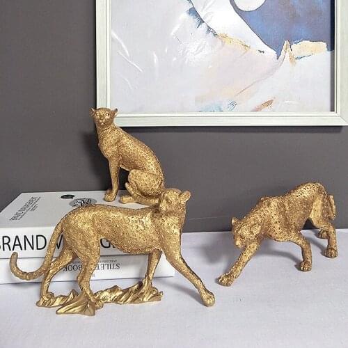 Car Decoration Leopard Golden Leopard Statue Living Room TV Cabinet Home Wine Cabinet Office Decoration Sculpture Gifts for Men