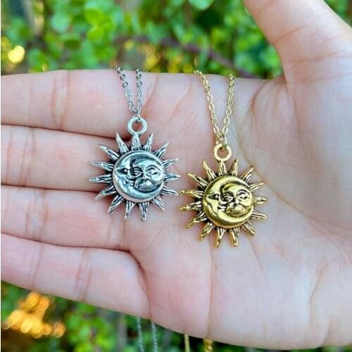 Vintage Sun and Moon Charm Celestial Dainty Necklaces For Women Boho Jewelry Stainless Steel Chain Couple Necklace Best Friend