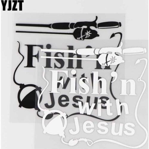 YJZT 14.5×13.9CM Fish'n With Jesus Vinyl Decal Car Sticker Accessories Funny Word Pattern Black/Silver 4C-0241