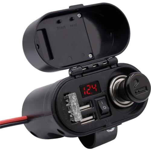 Cigarette Lighter Charger Waterproof Heavy-duty Motorcycle USB Charger With Voltmeter Clock And Cigarette Lighter Function