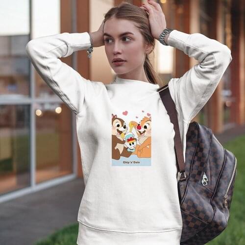 Vogue Sweatshirt Disney Branded Slim Pullover Harajuku Sweat Femme Chip Dale Girl Next Door Fashion Style Long Sleeve White Top