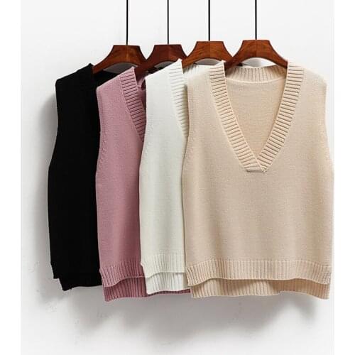 Women Sweater Vest Spring 2021 Autumn Women Short Loose Knitted Sweater Sleeveless Ladies V-Neck Pullover Tops Female Outerwear