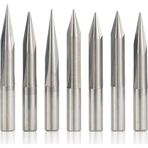 1pc 6mm rod 15/20/25/30 degrees v shape end mill tip 0.3-1.0mm 2 flute cnc carving bit wood pvc acrylic engraving bit