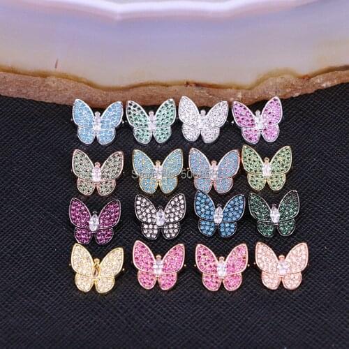 10PCS ZYZ181-8703 Micro Pave CZ Lovely Butterfly Connector Charms Pendants for Jewelry Making Craft DIY handmade findings